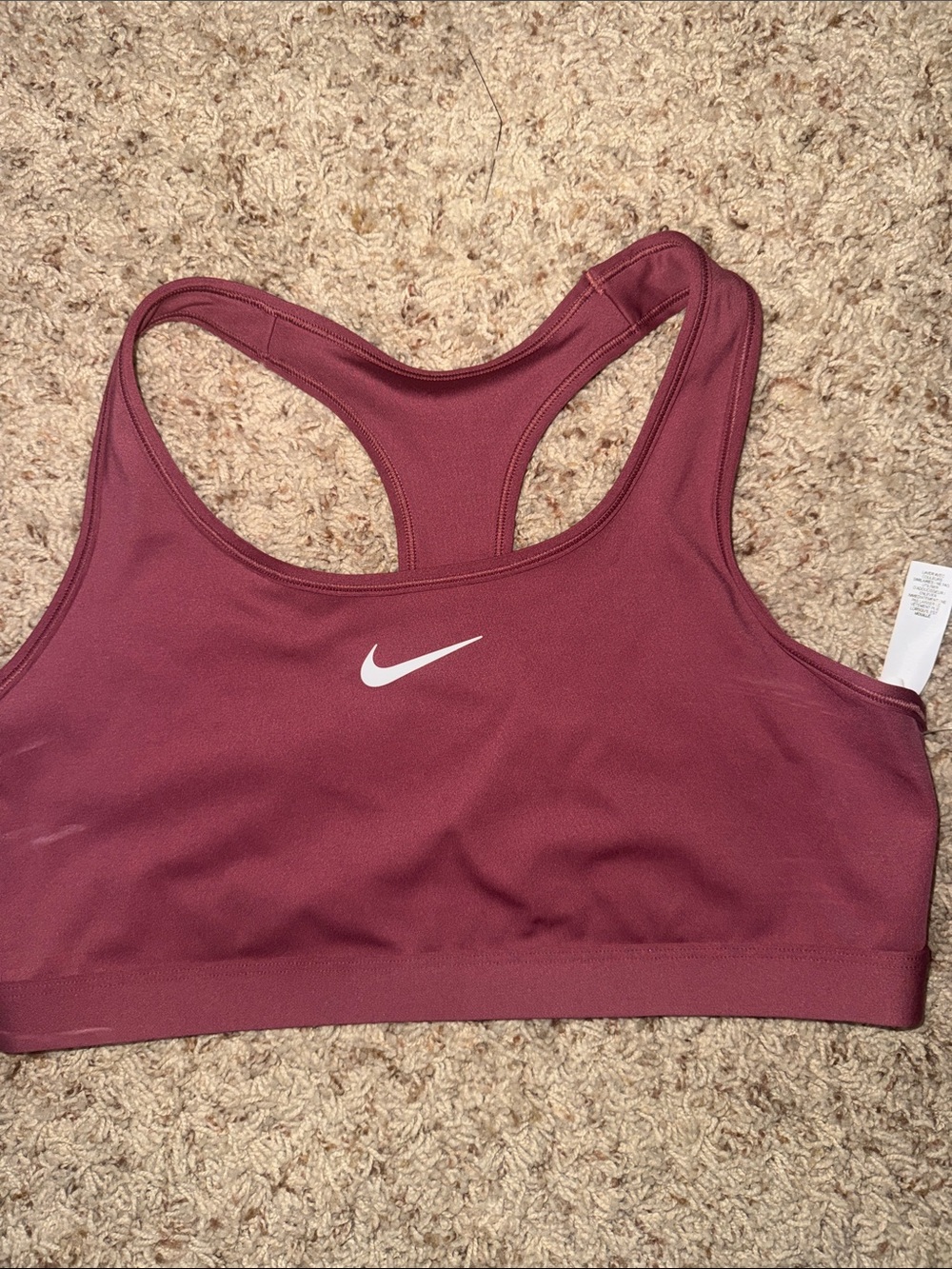Nike Burgundy Racerback Sports Bra with White Swoosh